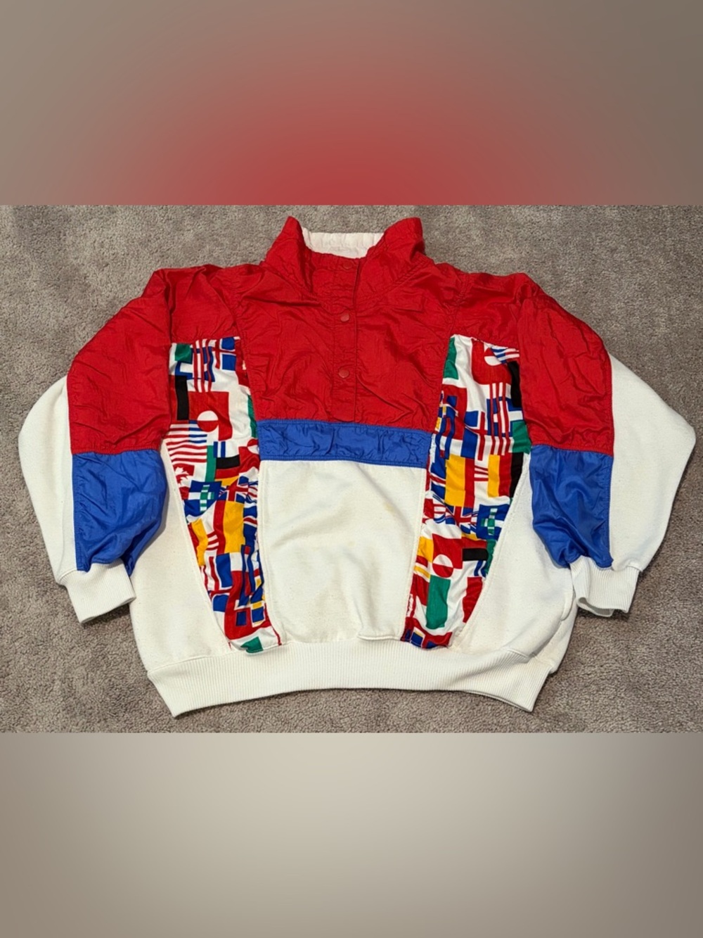 VTG Lavon Women’s Size Large World Flags Windbreaker Quarter Snap